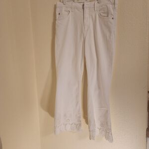 Pilcro Anthropologie High Rise Flare Jeans Cropped Ankle Eyelet White Size 30